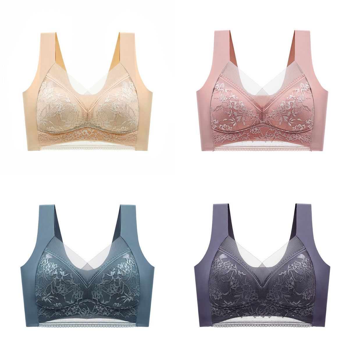 【Kup 2, a otrzymasz 2 gratis】🔥4 sztuki 109zł【40-110 KG】Damski wygodny, bezszwowy koronkowy biustonosz