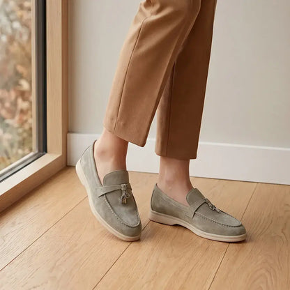 【35-43】Nowe mokasyny damskie wsuwane – zamszowe, z frędzlami, płaskie, retro, w stylu old money, wygodne
