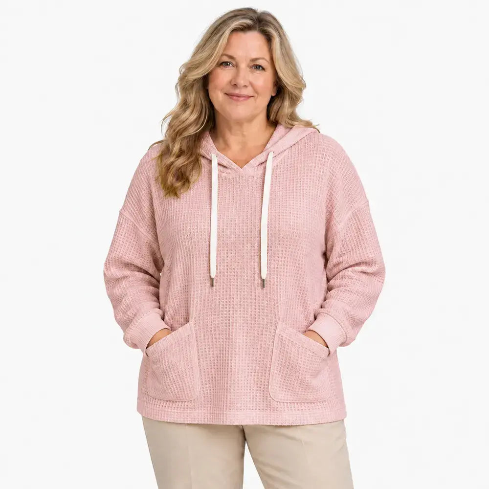 【S-5XL】Damowa bluza z kapturem na jesień i zimę – wafle, luźna, z długim rękawem, casualowa