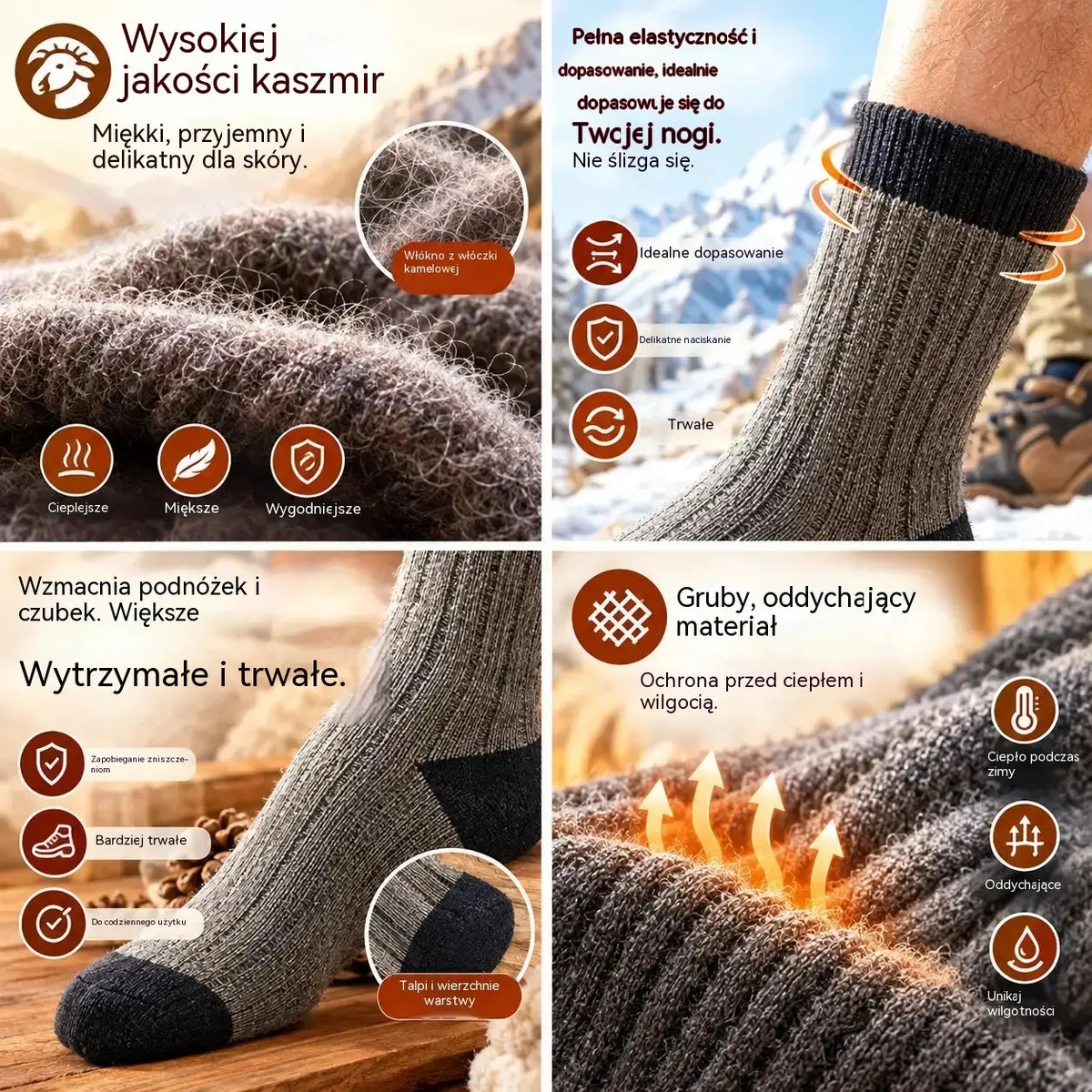 【10 par】【38–47】Nowe, ciepłe, dzianinowe skarpety męskie z blokami kolorów w stylu retro