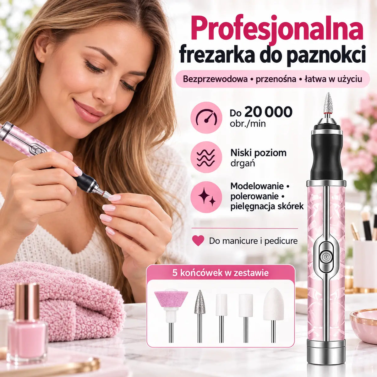 1 sztuka 89zł 💅👍 Przenośna mini-polerka do paznokci – usuwa martwy naskórek i pielęgnuje paznokcie.