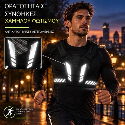 🏃 Γιλέκο για Τρέξιμο και Αθλητικές Δραστηριότητες με Θήκη στο Στήθος · Τσέπη με Φερμουάρ για το Κινητό · Υποδοχή στο Πίσω Μέρος για Παγούρι · Ανακλαστικές Λεπτομέρειες για το Βράδυ · Διαπνέον Διχτυωτό Υλικό και Ρυθμιζόμενοι Ιμάντες!
