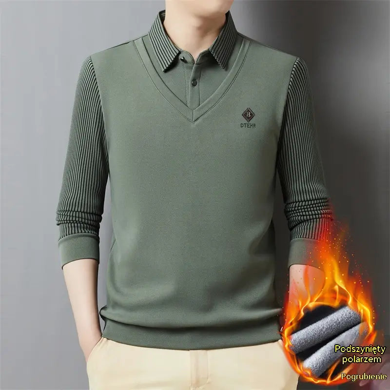👔🔥【M-4XL】Νέα ανδρική χειμερινή μπλούζα πόλο για άνδρες μέσης ηλικίας – σε μεγάλα μεγέθη, με γιακά και επένδυση fleece.