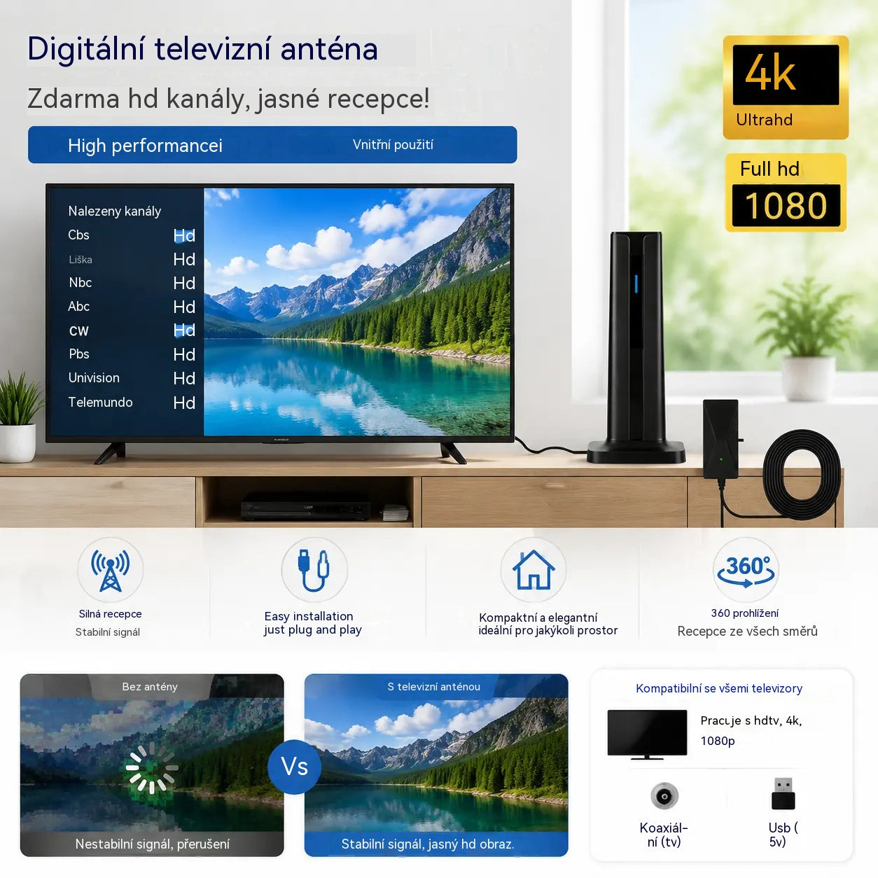 🔥Vnitřní HD digitální televizní přijímač🌐