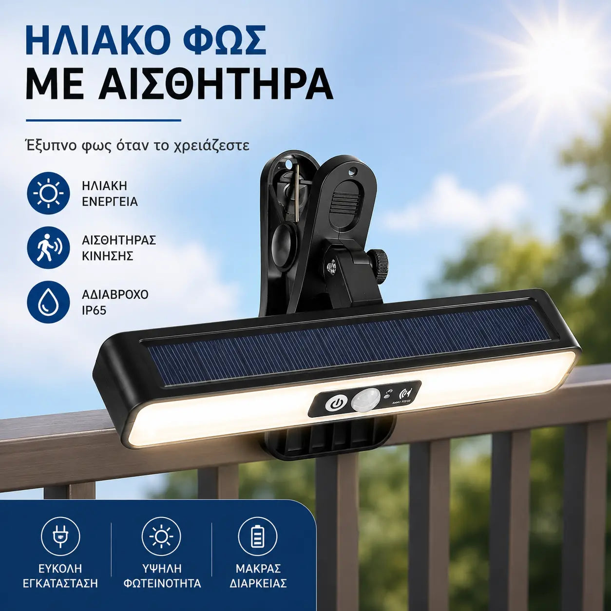 Ηλιακά εξωτερικά φώτα με κλιπ με αισθητήρα κίνησης