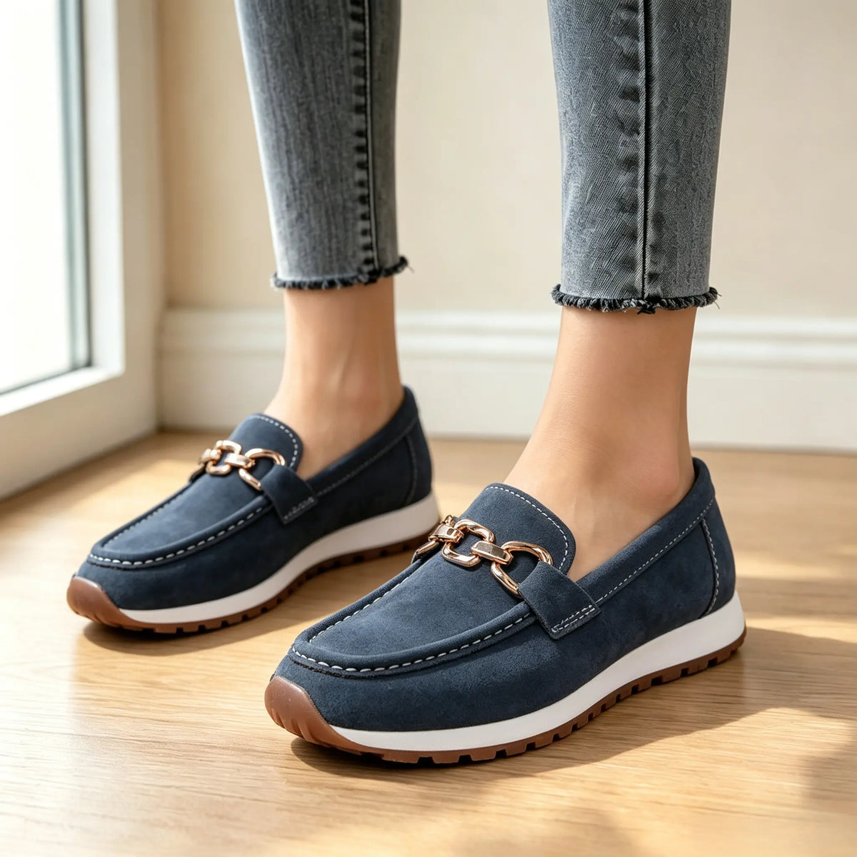 Damskie mokasyny wsuwane w stylu retro – wygodne, płaskie buty na co dzień – oddychające buty do chodzenia w stylu vintage