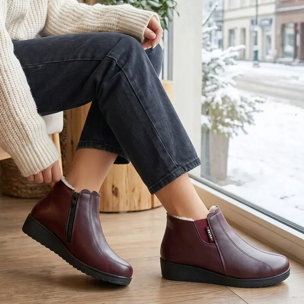 【35-42】Nowe damskie buty zimowe dla mam i seniorek – ocieplane, grube, antypoślizgowe, na miękkiej podeszwie, wodoodporne, ze skóry