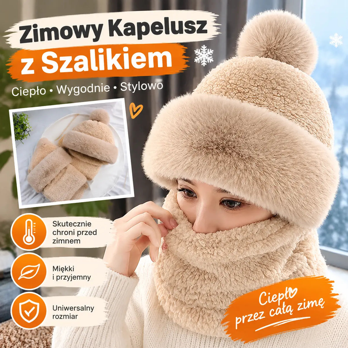 🔥Nowa, ciepła czapka zimowa oraz komin, wykonane z wełny jagnięcej – są ciepłe i grube.