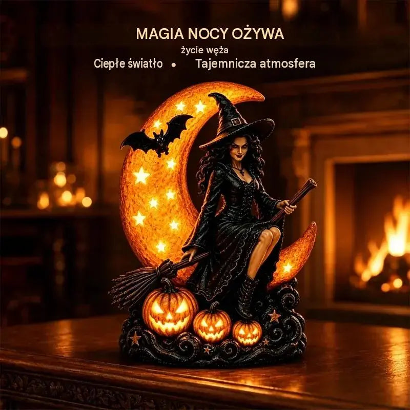 🎃🔮 Lampa Wiedźmy i Pełni Księżyca – Dekoracyjna Gotycka Figurka, Idealny Prezent 🌙 🎃