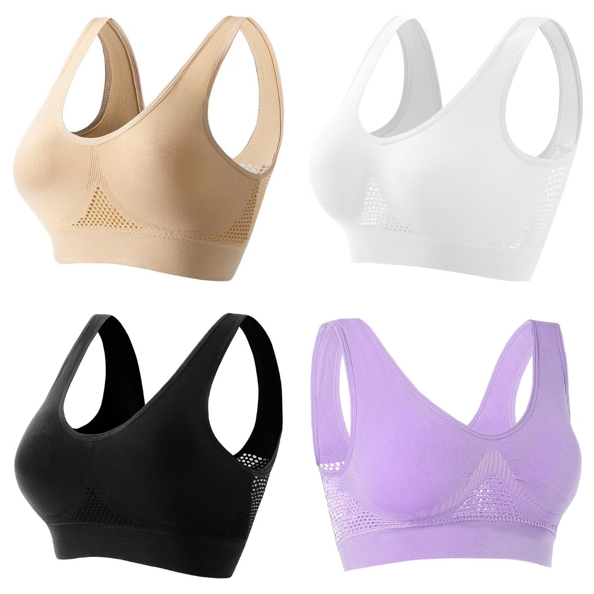 🥰【Zestaw 4-częściowy】Oddychający i stylowy biustonosz sportowy ❤️【40–120 kg】.