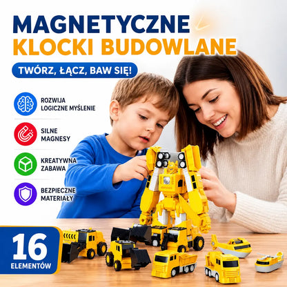 🤖 [Zestaw 16-elementowy] Magnetyczne klocki konstrukcyjne z funkcją transformacji – zabawka edukacyjna