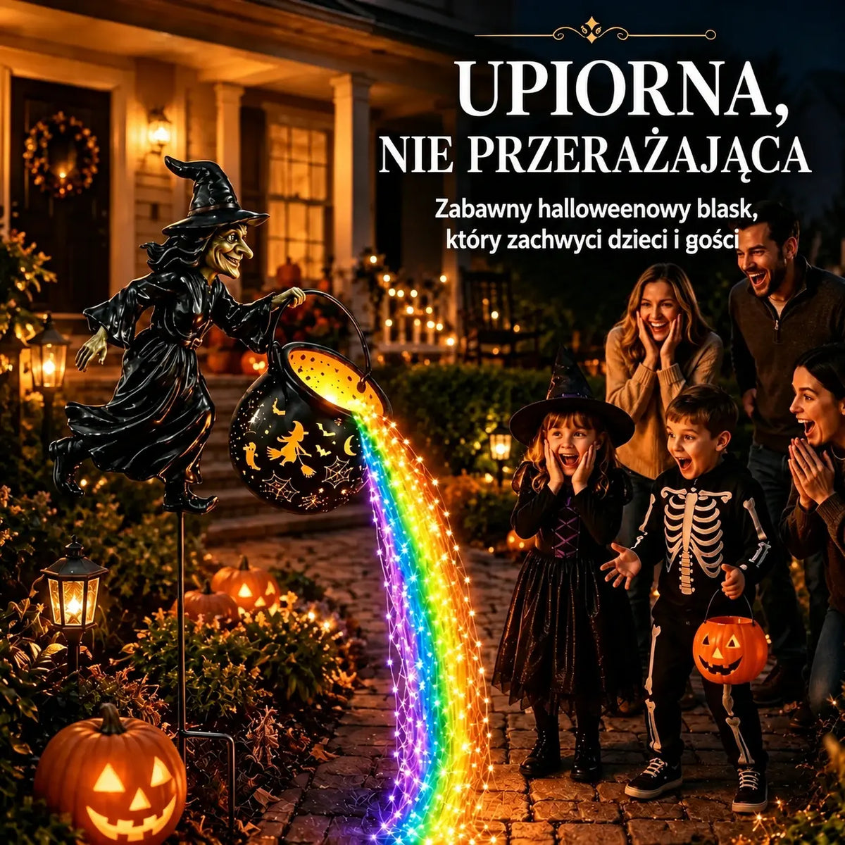 🧙‍♀️🎃 Lampa ogrodowa w kształcie kociołka czarownicy z oświetleniem LED – efektowna dekoracja zewnętrzna 🔮✨