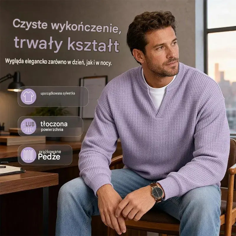👚✨ Ponadczasowa wygoda | Męska koszulka z długim rękawem o fakturze wafla, z efektem warstwowości