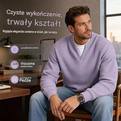 👚✨ Ponadczasowa wygoda | Męska koszulka z długim rękawem o fakturze wafla, z efektem warstwowości