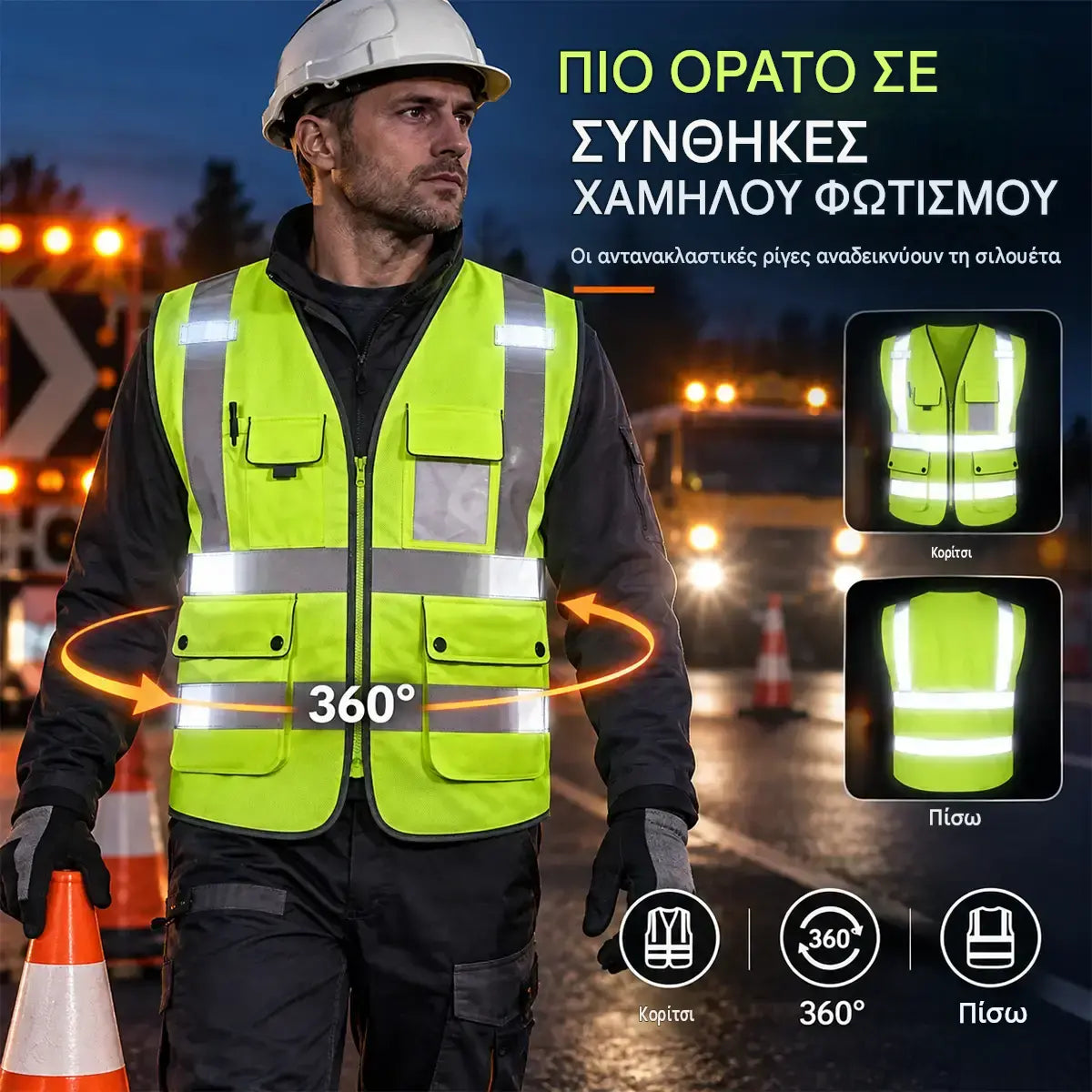 🦺 Ανακλαστικό Γιλέκο Ασφαλείας με Πολλαπλές Τσέπες – Μέγιστη Ορατότητα 360° και Πρακτικότητα για Κάθε Εργασιακό Περιβάλλον!