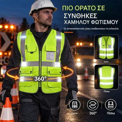 🦺 Ανακλαστικό Γιλέκο Ασφαλείας με Πολλαπλές Τσέπες – Μέγιστη Ορατότητα 360° και Πρακτικότητα για Κάθε Εργασιακό Περιβάλλον!