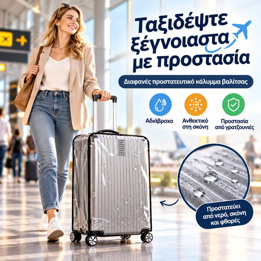 1 τεμάχιο 27 ευρώ ✈️🧳 Αδιάβροχο Κάλυμμα Αποσκευών, Ανθεκτικό στις Γρατζουνιές, Διαφανές Κάλυμμα Προστασίας από τη Σκόνη, Διαθέσιμο σε Διάφορα Μεγέθη