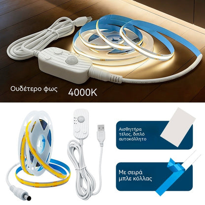 【2M】Λωρίδα φωτισμού LED με έξυπνο αισθητήρα και αυτόματο σύστημα φωτισμού, με αυτοκόλλητο USB, ιδανική για κουζίνες, υπνοδωμάτια και σκάλες.