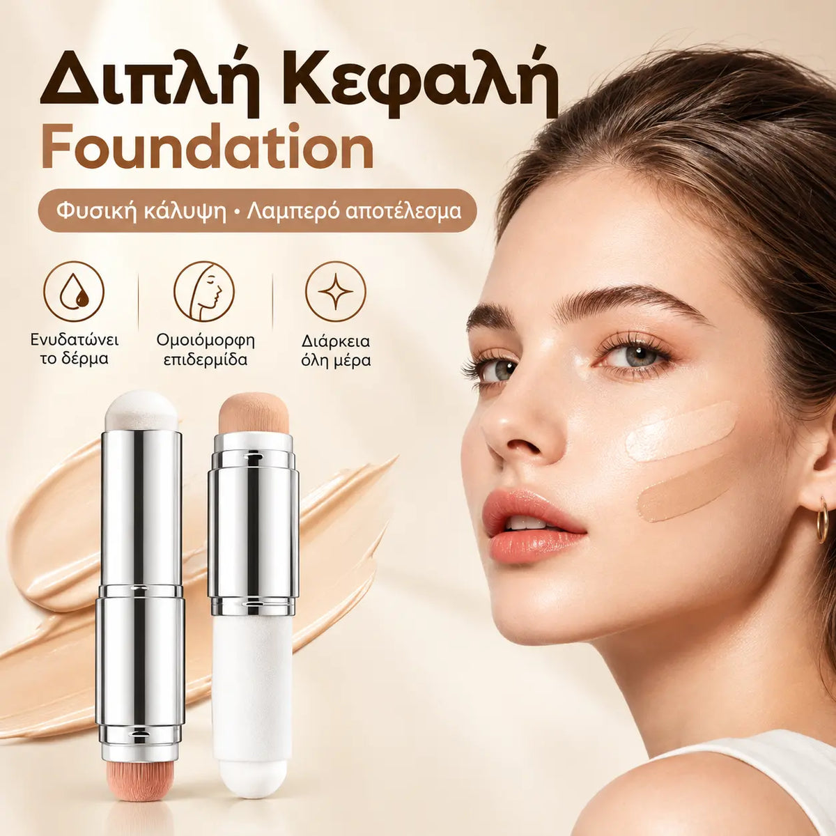 🎁Συσκευασία 3 τεμαχίων🎉 Concealer Stick V (με αποσπώμενη κεφαλή βουρτσίσματος) - Κορεάτικο foundation stick περιποίησης δέρματος που αλλάζει χρώμα, που περιέχει κάψουλες κολλαγόνου