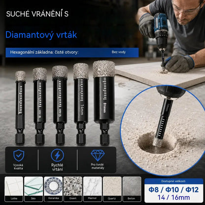 【Černá leštěná bílá hlava 6/8/10/12/14/16 mm】1 sada 530 Kč🔩Sada 6 diamantových vrtáků pro přesné vrtání do dlaždic, keramiky a skla.