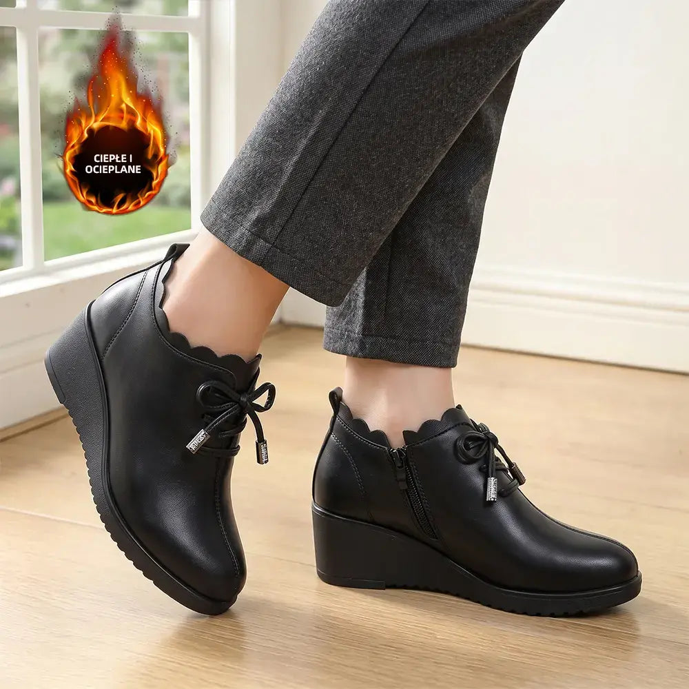【35-41】Damskie buty na koturnie ze spiczastym noskiem – miękkie, stylowe, ocieplone, uniwersalne, idealne do pracy