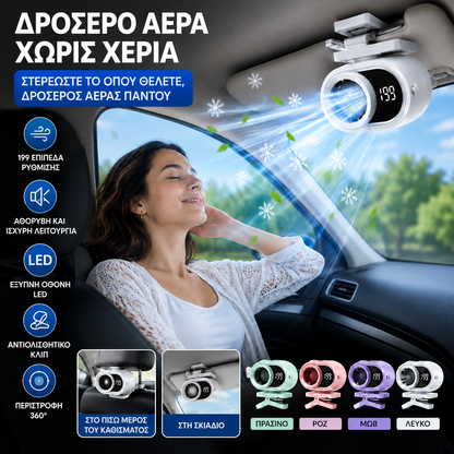 🌀 Ανεμιστήρας hands-free με οθόνη LED, ενσωματωμένο κλιπ και 199 ρυθμιζόμενα επίπεδα