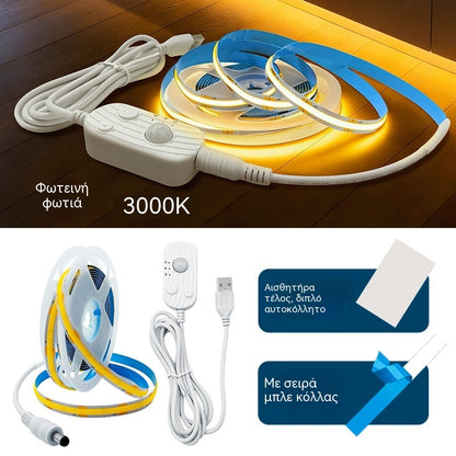 【2M】Λωρίδα φωτισμού LED με έξυπνο αισθητήρα και αυτόματο σύστημα φωτισμού, με αυτοκόλλητο USB, ιδανική για κουζίνες, υπνοδωμάτια και σκάλες.