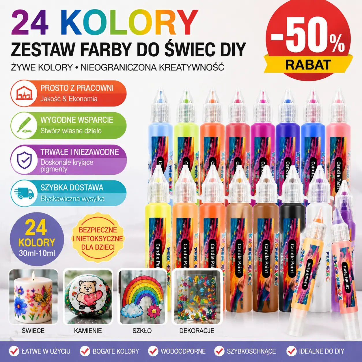 🎨【24 kolory w pudełku】🥳💞24-kolorowy, 3D-pisak z farbą do świec w kształcie graffiti!