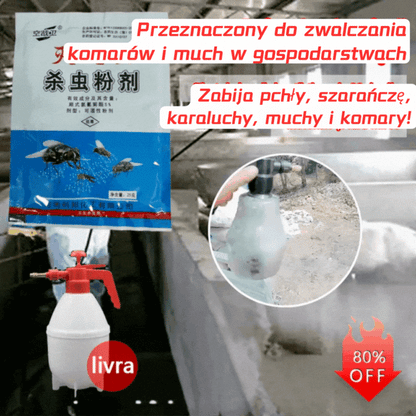 🦟Specjalnie zaprojektowany do zabijania komarów i much na farmach. Jedno opakowanie zabija pchły, szarańcze, karaluchy, muchy i komary!