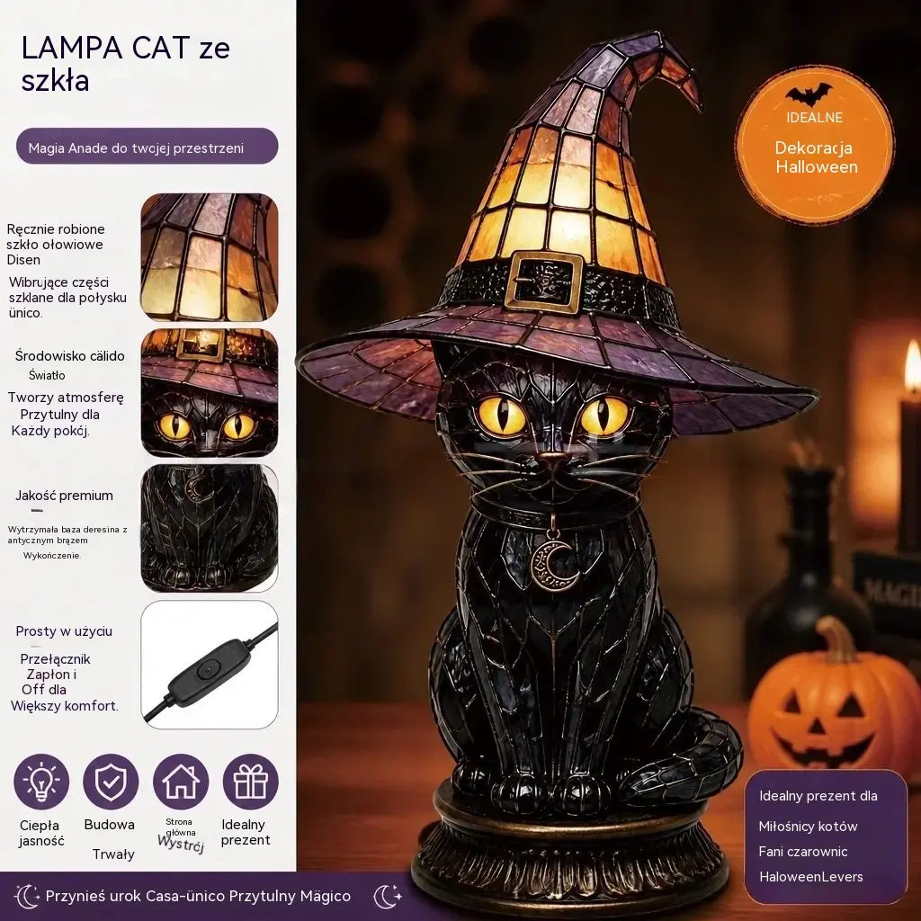 🧙‍♀️✨Lampa w kształcie kapelusza czarownicy, ozdoba z żywicy, ozdoba na biurko, lampa stołowa