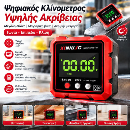 ⚡🔋 Επαναφορτιζόμενο ηλεκτρονικό αλφάδι κλίσης με μαγνήτη — μέτρα σε δευτερόλεπτα
