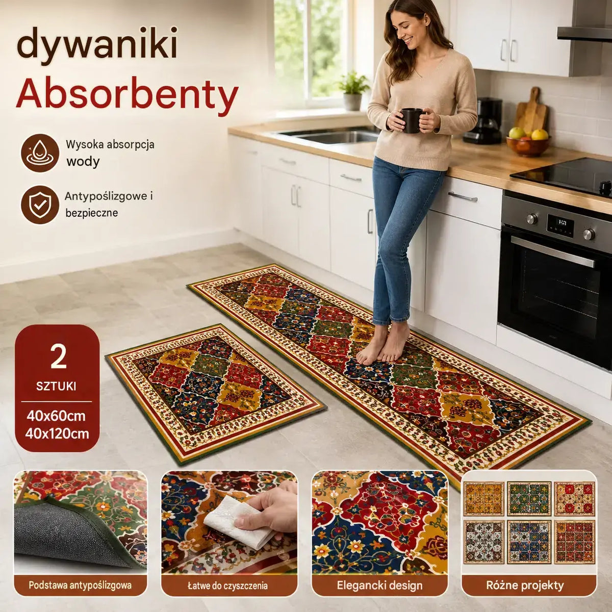 【40*60+40*120 cm】💧Super chłonna mata｜40×60+40×120 cm, antypoślizgowa i szybkoschnąca, odpowiednia do użytku domowego