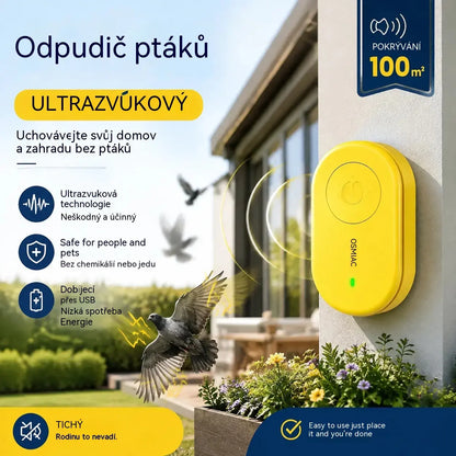 🐦 Přenosný ultrazvukový odpuzovač ptáků | Automatický odpuzovač holubů, ideální na balkony, zahrady a venkovní použití