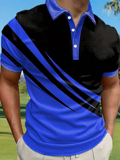 🔥【1 za 109 zł.】👔【S-6XL】Nowa letnia męska koszulka POLO w paski z nadrukiem 3D