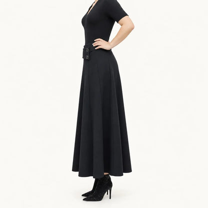 👗🎀【S-4XL】Μίντι φούστα ψηλόμεση με ασύμμετρη μέση και δύο κουμπιά
