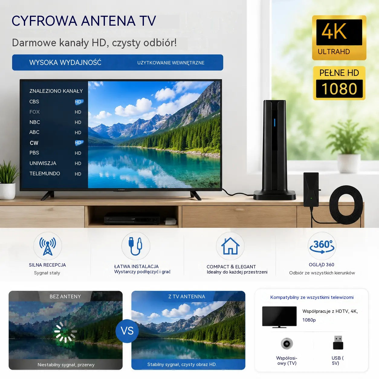 🔥Odbiornik telewizji cyfrowej HD do użytku wewnętrznego🌐
