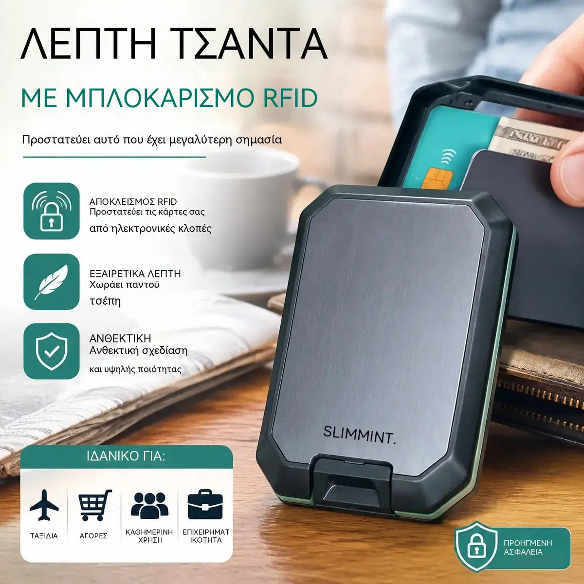 🔥1 τεμάχιο για 25 ευρώ🔥Έξυπνο πορτοφόλι RFID με προστασία κατά της κλοπής: κομψός, ελαφρύς και ασφαλής σχεδιασμός για τις κάρτες και τα μετρητά σας.