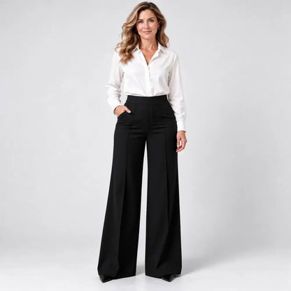 【L-5XL】Γυναικείο παντελόνι ψηλόμεσο με φαρδιά γραμμή – για το φθινόπωρο και τον χειμώνα, σε άνετη γραμμή, με εφέ αδυνατίσματος, μονόχρωμο, ευέλικτο