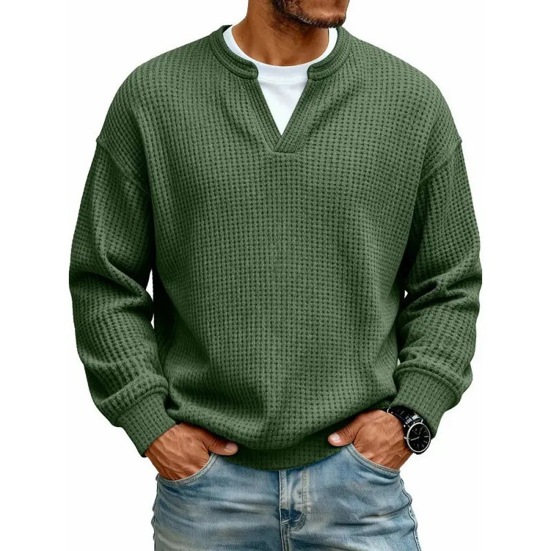 👚✨ Ponadczasowa wygoda | Męska koszulka z długim rękawem o fakturze wafla, z efektem warstwowości
