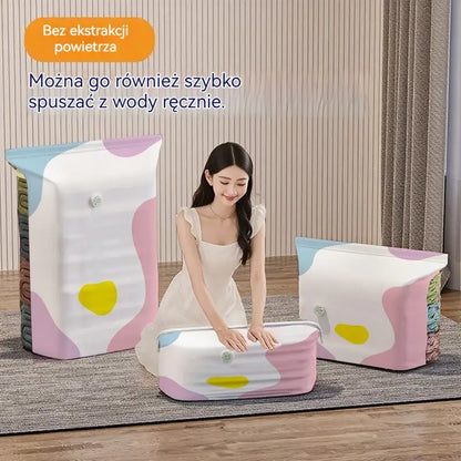 🧳【Zestaw 5 elementów】💨 Duży, kompresowalny worek próżniowy: nie wymaga pompki, szczelny i idealny do oszczędzania miejsca w walizkach i w domu ✈️