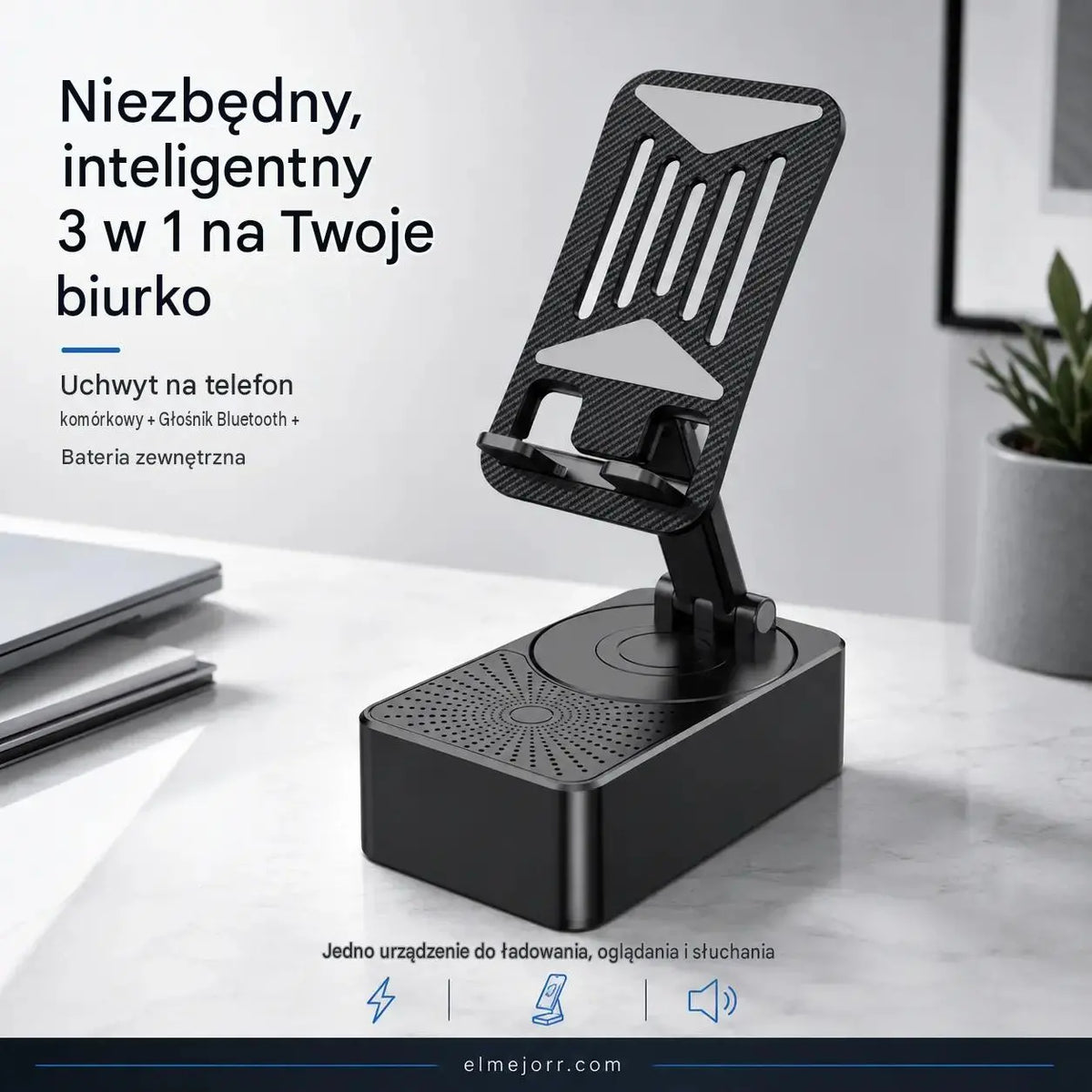 🔥 3 w 1: głośnik Bluetooth + ładowarka + stojak 360° na telefon komórkowy 📱🔊⚡