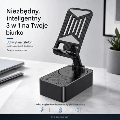 🔥 3 w 1: głośnik Bluetooth + ładowarka + stojak 360° na telefon komórkowy 📱🔊⚡