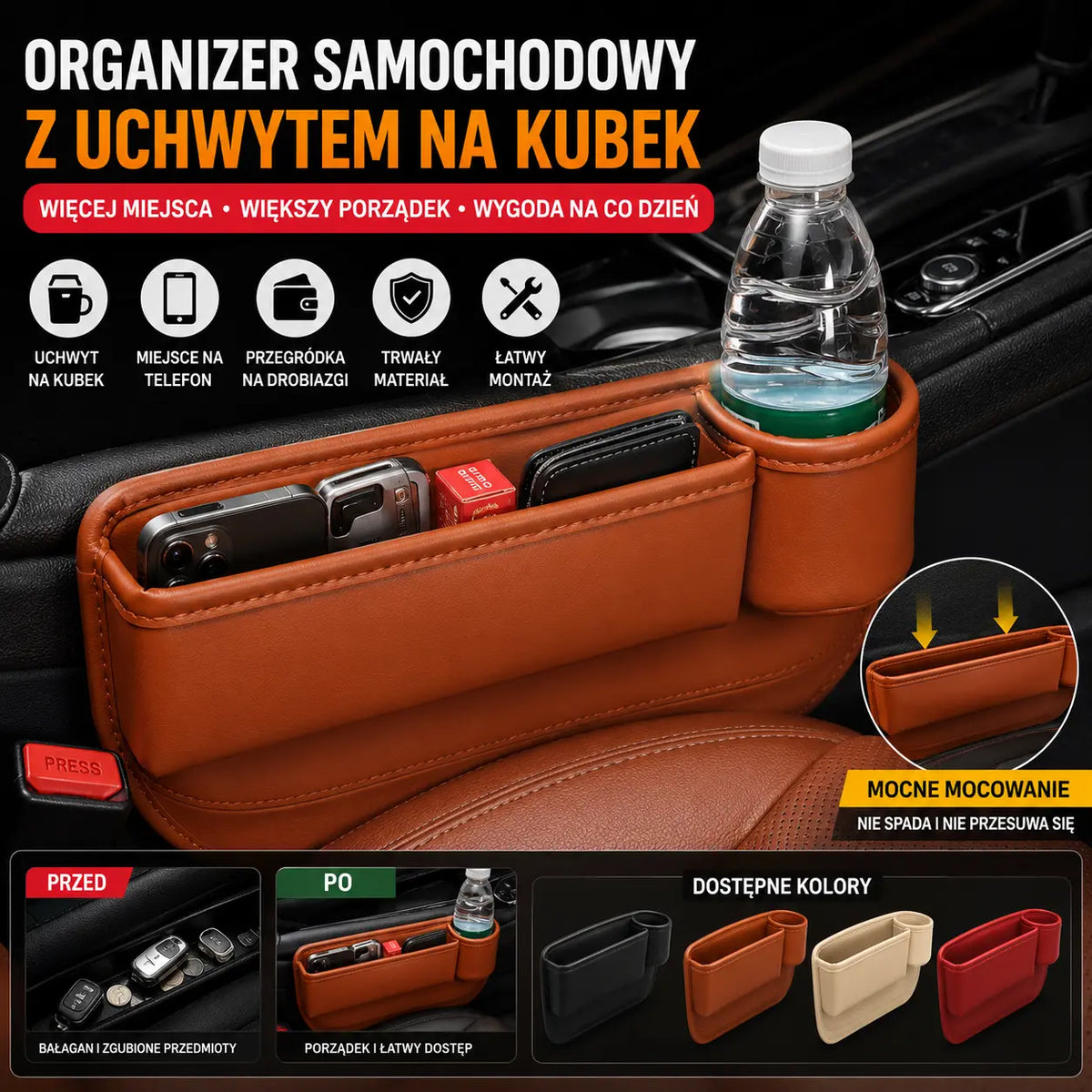 🚗🚗Wielofunkcyjny schowek na fotelik samochodowy z uchwytem na kubek
