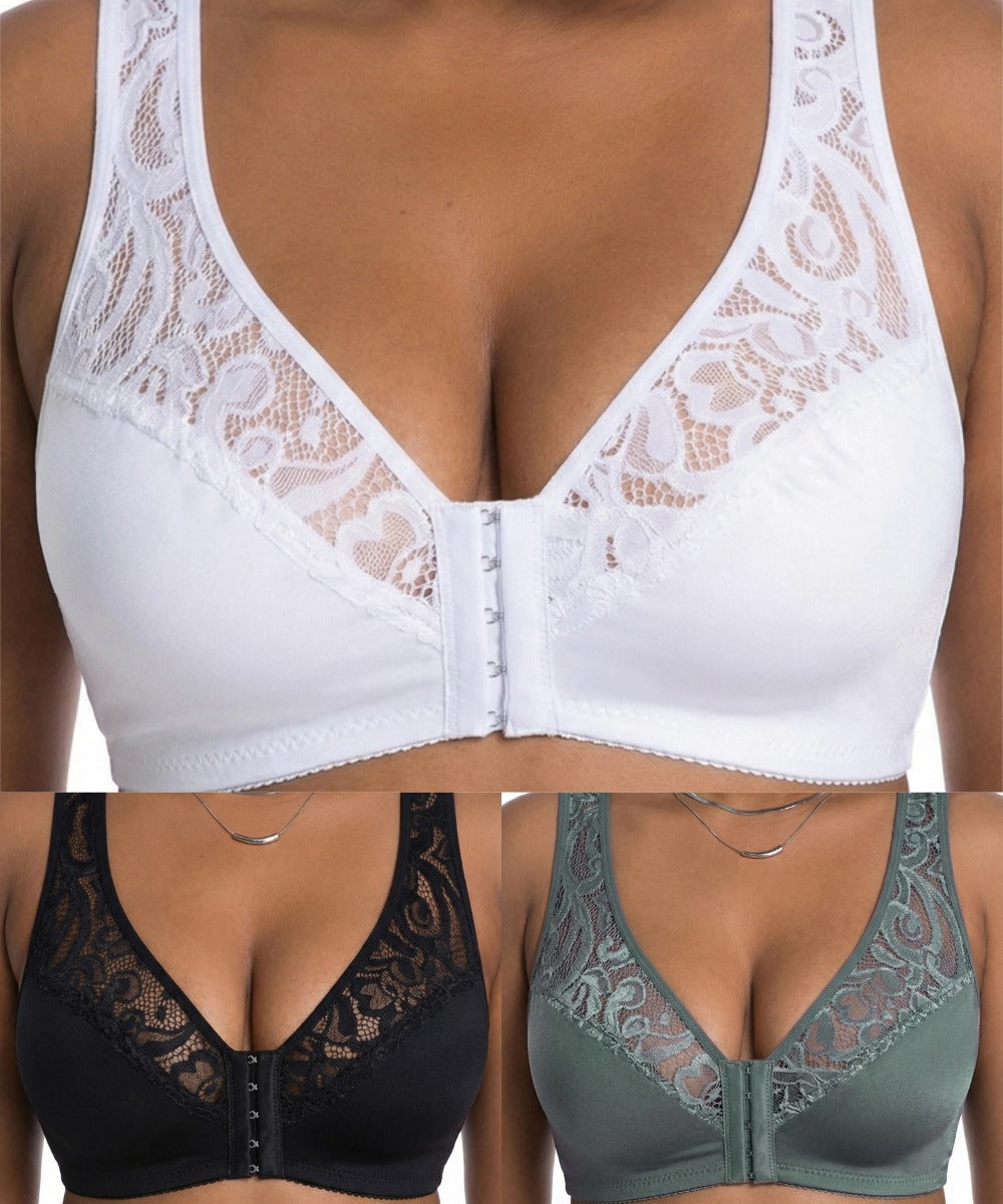 💖【Zestaw 3-częściowy】Najniższa cena wszech czasów【L-4XL】😍🩲Biustonosz push-up w dużym rozmiarze, piękna koronka, push-up i wydrążony design, zapięcie z przodu