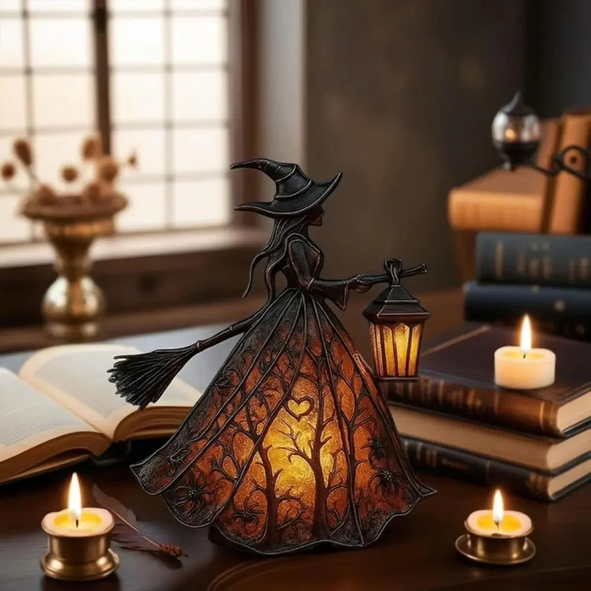 🧙‍‍♀️ Lampa czarownicy na Halloween, straszna gotycka dekoracja w kształcie latarni, wyjątkowa dekoracyjna figurka lampy stołowej, lampka nocna na nogach, odpowiednia do domu, ganku, biura, dekoracji na imprezę, może służyć jako prezent na Halloween.