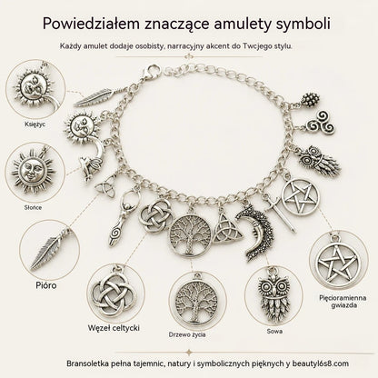 🔥【Kup 1, a 1 dostaniesz gratis!】2 za 99z Bransoletka z zawieszkami w stylu vintage o mistycznym charakterze dla kobiet – biżuteria w stylu niebiańskim, gotyckim i boho 🔮✨