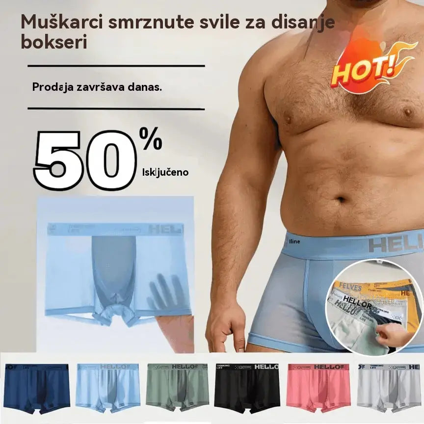 🧊【Kupite 3, dobijte 3 gratis: Ukupno 6 komada】Muške prozračne tanke bokserice od ledene svile, ljetni bestseler