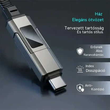 【Vásároljon 1-et, kapjon 1-et ingyen】🔌 4 az 1-ben töltőkábel digitális kijelzővel és kulcstartóval - Gyors töltés, törésálló és kompakt