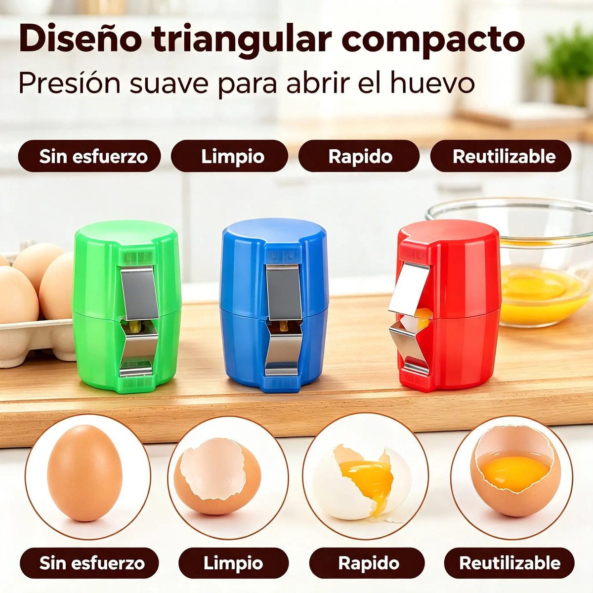 【3 piezas 25 euros】 Rompehuevos rápido: rompe cientos de huevos más rápido y de forma más limpia