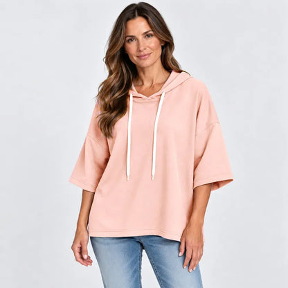 ✨【S-5XL】2026 Nowa jesienno-zimowa damska bluza z kapturem i rękawami 3/4 w jednolitym kolorze, swobodna